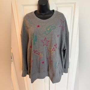 Gray Embroidered Western Motif Sweater - Gray (T37262)